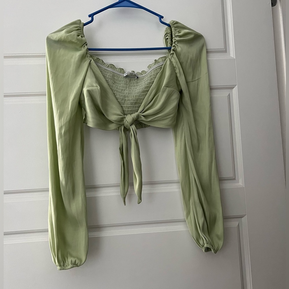 Fashionnova Green Tie Front Top